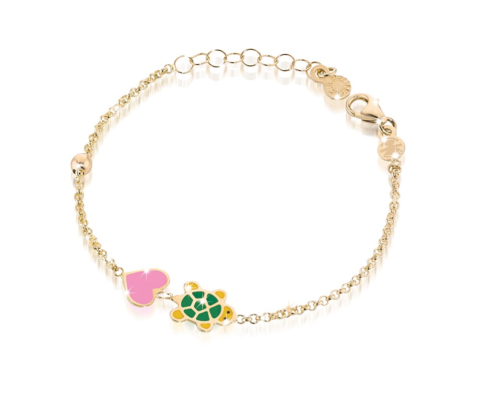 Bracciale Fortuna oro giallo cuore e tartaruga