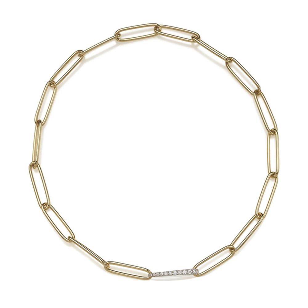 Collana Logo maglie ovali in oro giallo e bianco 18Kt e diamanti bianchi