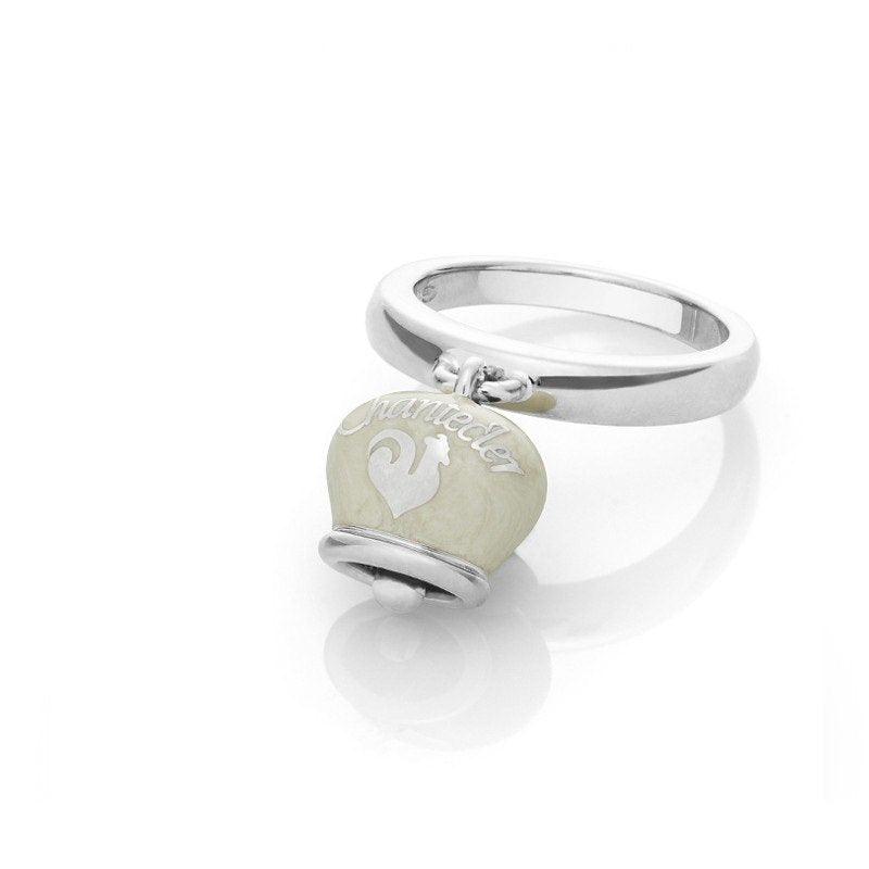 Anello campanella double face in argento e smalto bianco perlato, con faraglioni sul retro