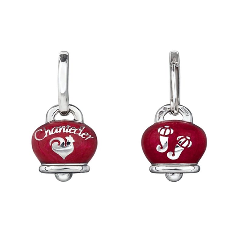 Orecchini Campanella in argento e smalto rosso perlato, con cornetti sul retro