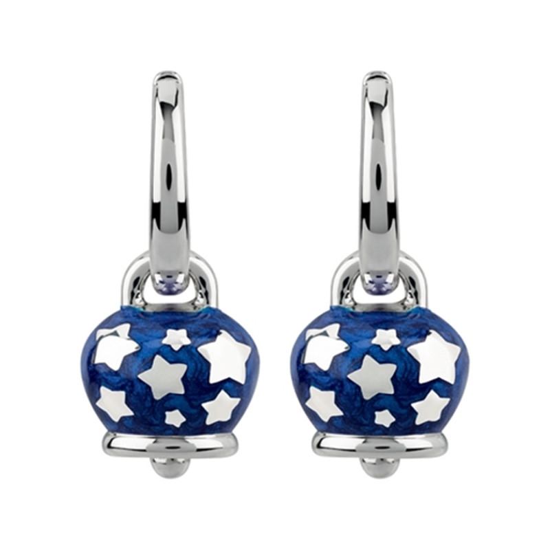 Orecchino campanella micro con stelline in argento e smalto blu perlato