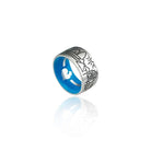 Anello fascia in argento, skyline Capri, smalto blu interno
