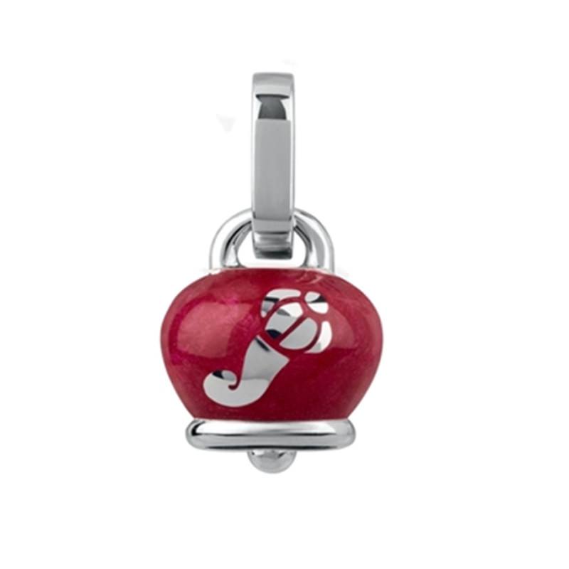 Ciondolo campanella micro double face in argento e smalto rosso perlato, con corni sul retro